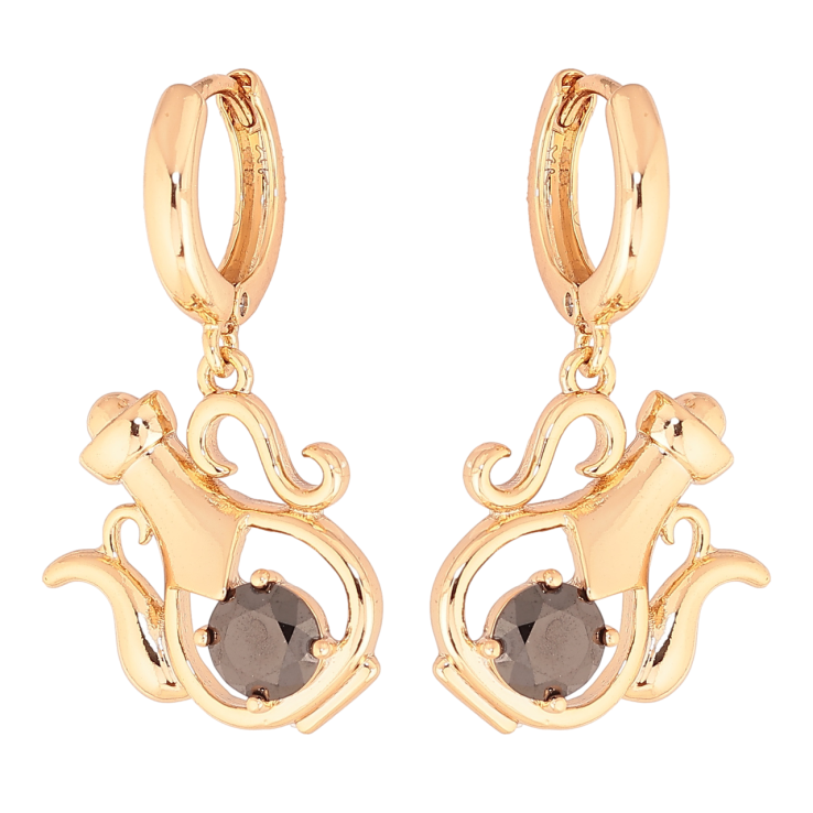 Серьги Xuping Позолота 18K подвески на колечках Кувшины с черными кристаллами фото №7