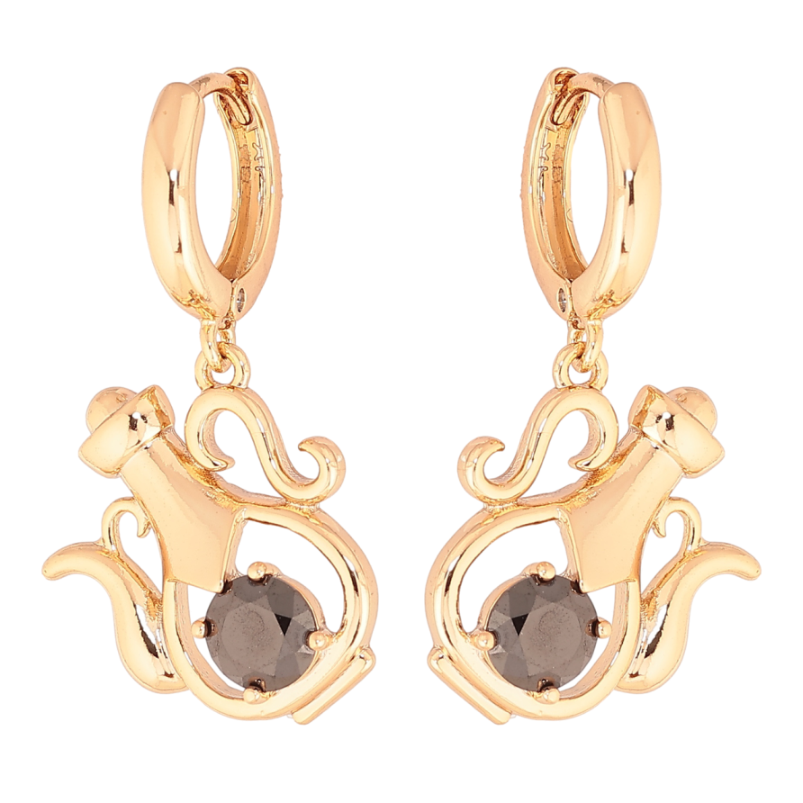 Серьги Xuping Позолота 18K подвески на колечках Кувшины с черными кристаллами фото №1