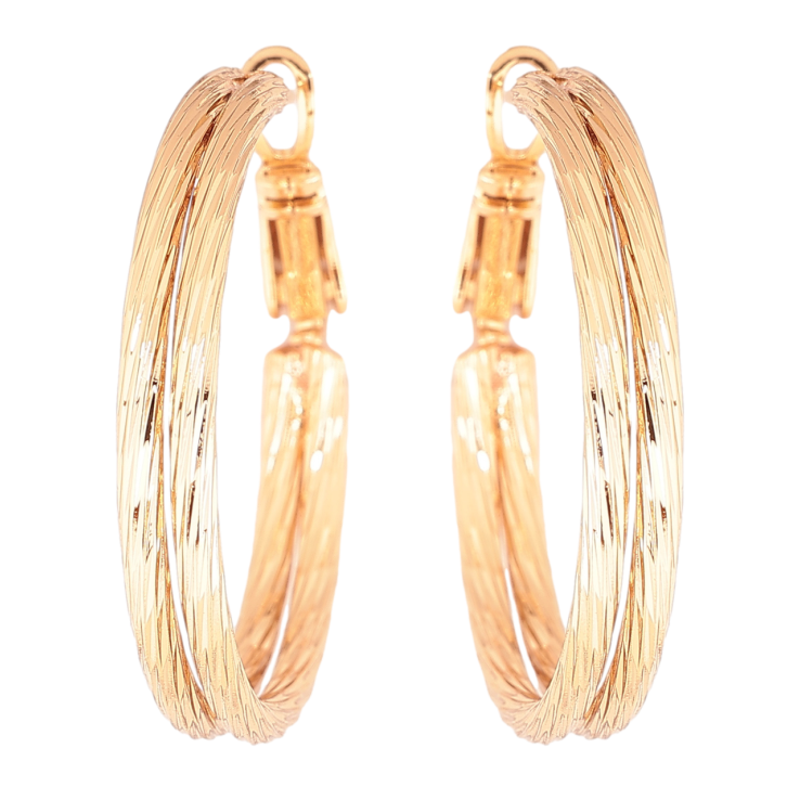 Серьги Xuping Позолота 18K кольца (конго) Двойные с узором ø 3см фото №3 Серьги Xuping Позолота 18K кольца (конго) Двойные с узором ø 3см фото №3