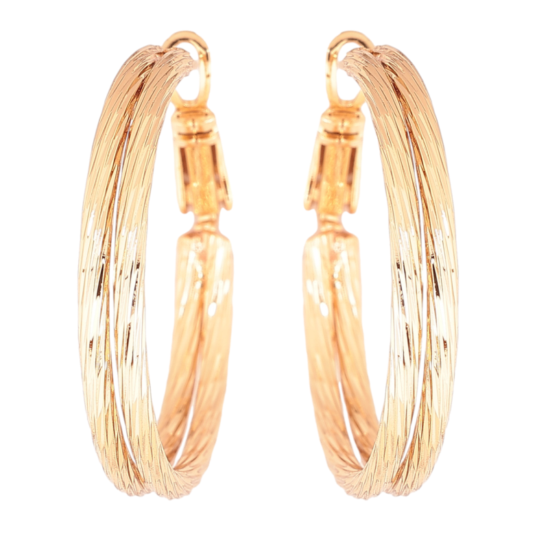 Сережки Xuping Позолота 18K кільця (конго) «Подвійні з візерунком» ø 3см фото №1 Сережки Xuping Позолота 18K кільця (конго) «Подвійні з візерунком» ø 3см фото №1