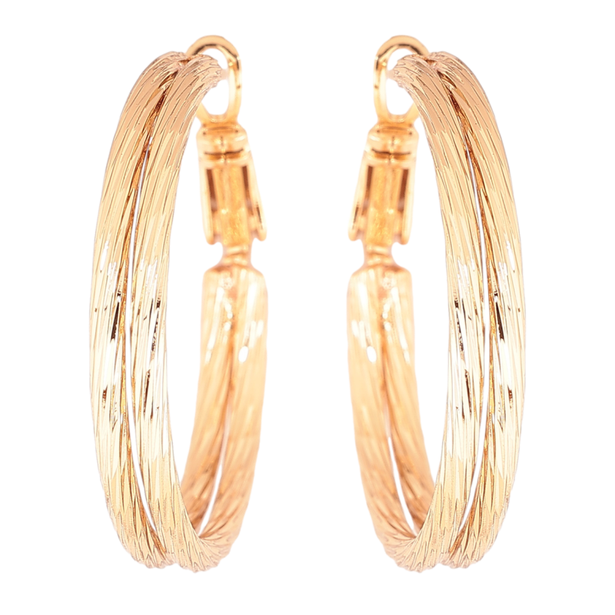 Сережки Xuping Позолота 18K кільця (конго) «Подвійні з візерунком» ø 3см фото №1 Сережки Xuping Позолота 18K кільця (конго) «Подвійні з візерунком» ø 3см фото №1