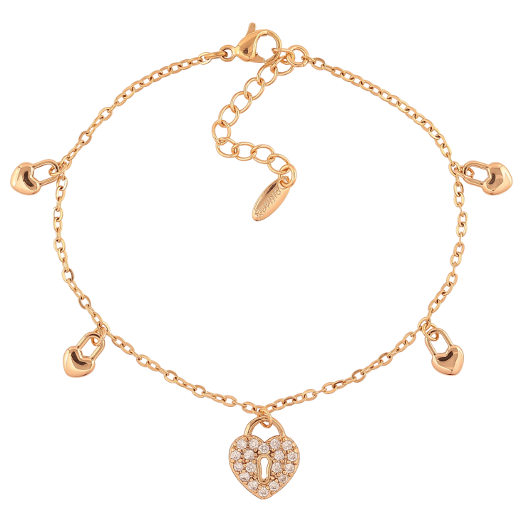 Браслет Xuping Позолота 18K «Ланцюжок з підвісками сердечками-замочками» розмір з додатковим ланцюжком 17-20,5 см х 2 мм фото №3 Браслет Xuping Позолота 18K «Ланцюжок з підвісками сердечками-замочками» розмір з додатковим ланцюжком 17-20,5 см х 2 мм фото №3