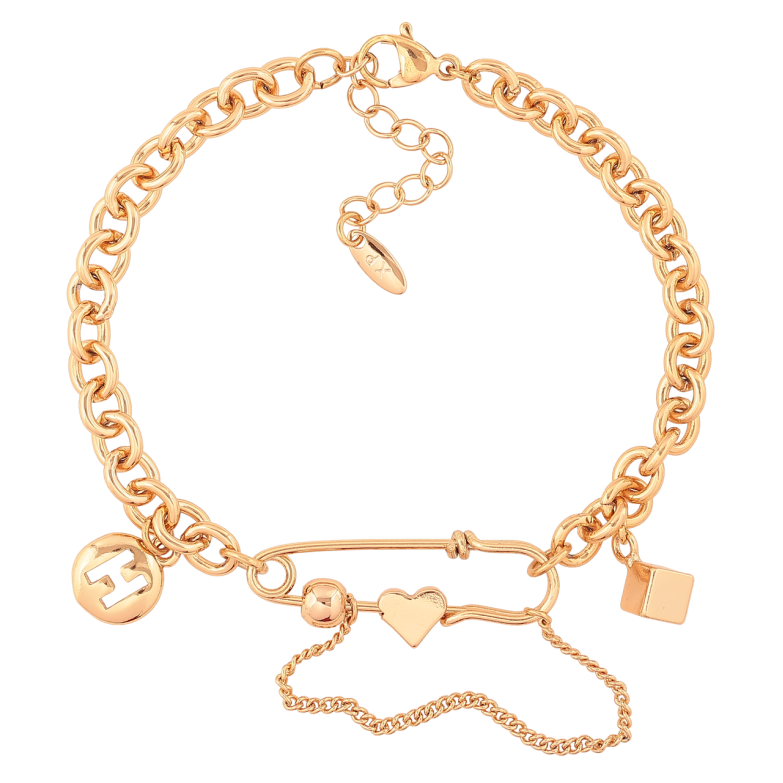 Браслет Xuping Позолота 18K Цепочка с булавкой и подвесками размер с доп. цепочкой 17,5-20,5см х 6мм фото №1 Браслет Xuping Позолота 18K Цепочка с булавкой и подвесками размер с доп. цепочкой 17,5-20,5см х 6мм фото №1