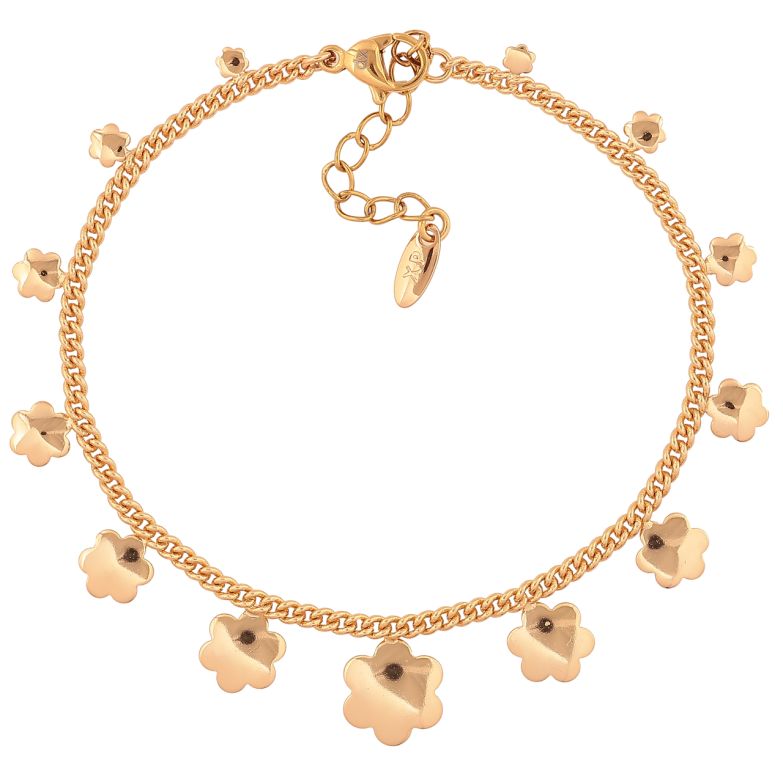 Браслет Xuping Позолота 18K «Ланцюжок з квіточками» розмір з додатковим ланцюжком 17,5-20,5 см х 2-12 мм фото №1