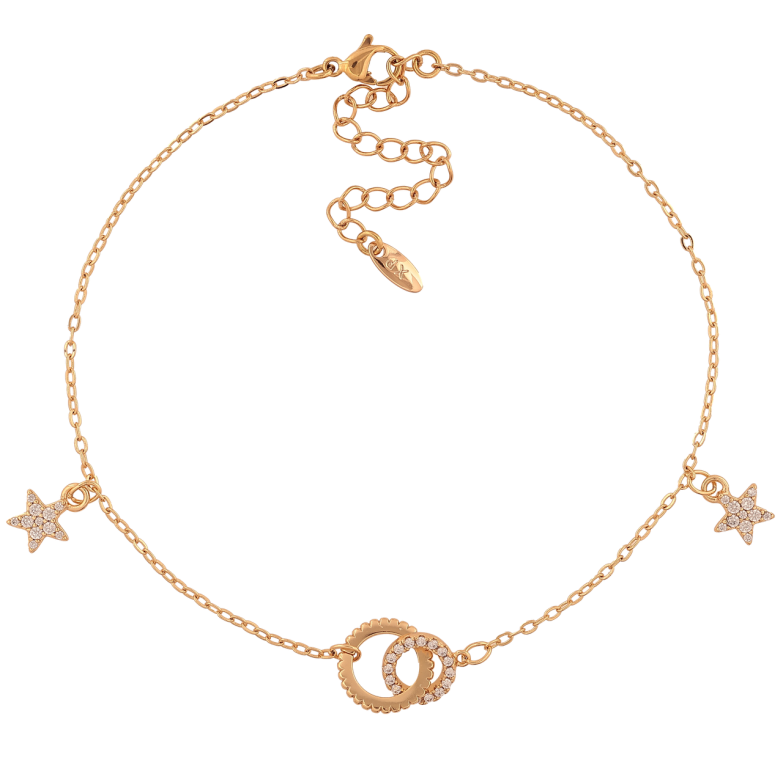 Браслет Xuping Позолота 18K на ногу «Ланцюжок із зірками та кільцями» розмір із додатковим ланцюжком 23,5-28,5 см х 1,5 мм фото №1