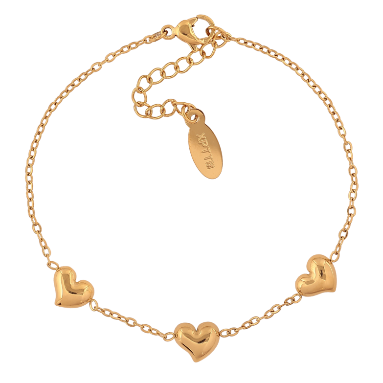 Браслет Xuping ТТМ Stainless Steel колір 14К «Ланцюжок з сердечками» з додатковим ланцюжком 17-20 см х 1,5-7 мм фото №1