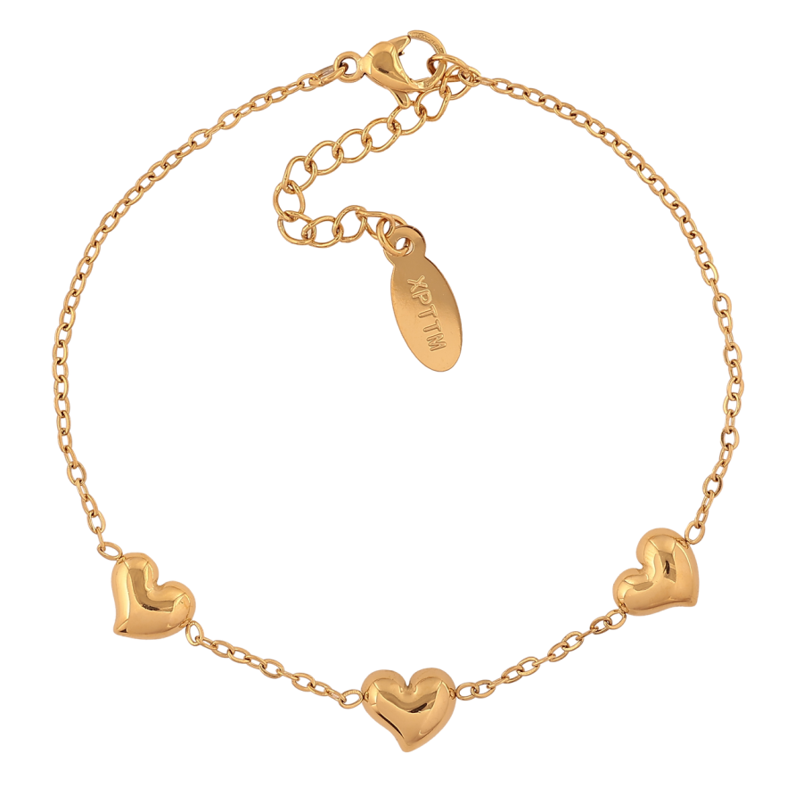 Браслет Xuping ТТМ Stainless Steel цвет 14К Цепочка с сердечками с доп.цеп 17-20см х 1,5-7мм фото №1
