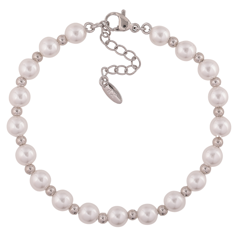 Браслет Xuping Родий Жемчужно-серебристые бусины длинна с доп. цепочкой 17,5-21см х 3-6мм фото №1