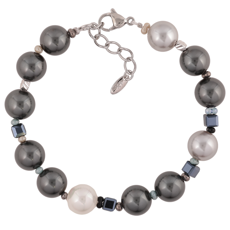 Браслет Xuping Родий Черно-серые бусины длинна с доп. цепочкой 19-22см х 3-10мм фото №25