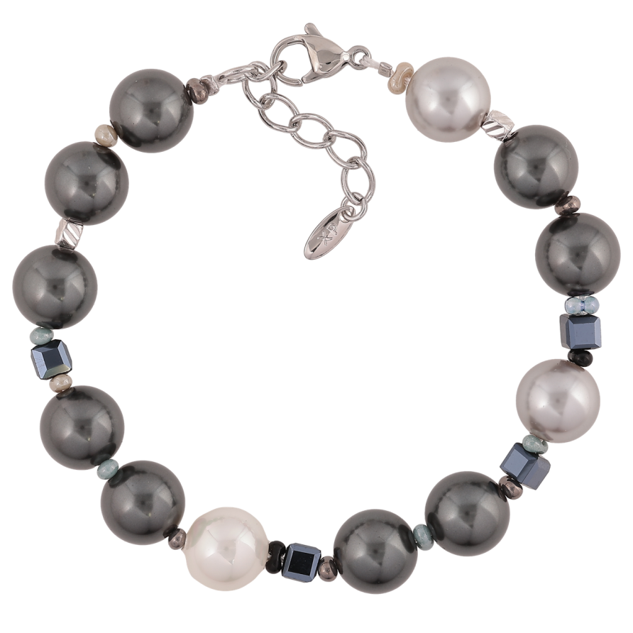 Браслет Xuping Родий Черно-серые бусины длинна с доп. цепочкой 19-22см х 3-10мм фото №1