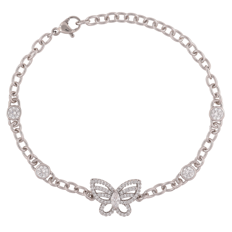 Браслет Xuping Родий Цепочка с бабочкой и кристаллами длинна 20,5см х 4-12мм фото №1
