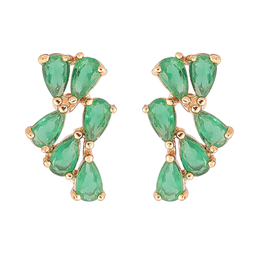 Сережки Xuping Позолота 18K пусети «Візерунок з зелених кристалів» фото №1