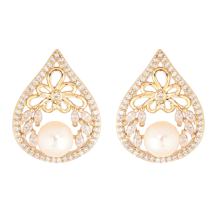 Сережки Xuping Позолота 18K пусети «Крапельки з інкрустацією кристалами та перлами» фото №3