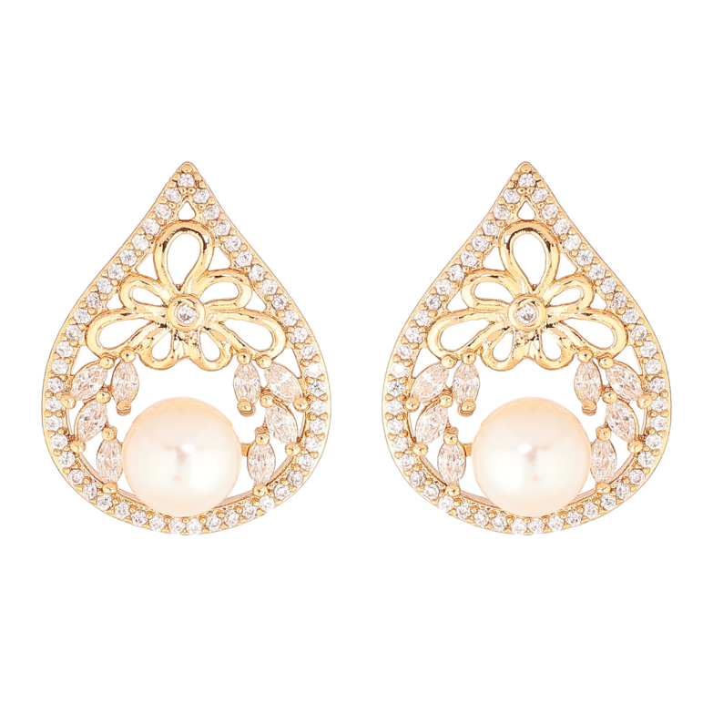 Серьги Xuping Позолота 18K пусеты Капельки с инкрустацией кристаллами и жемчужинами фото №1