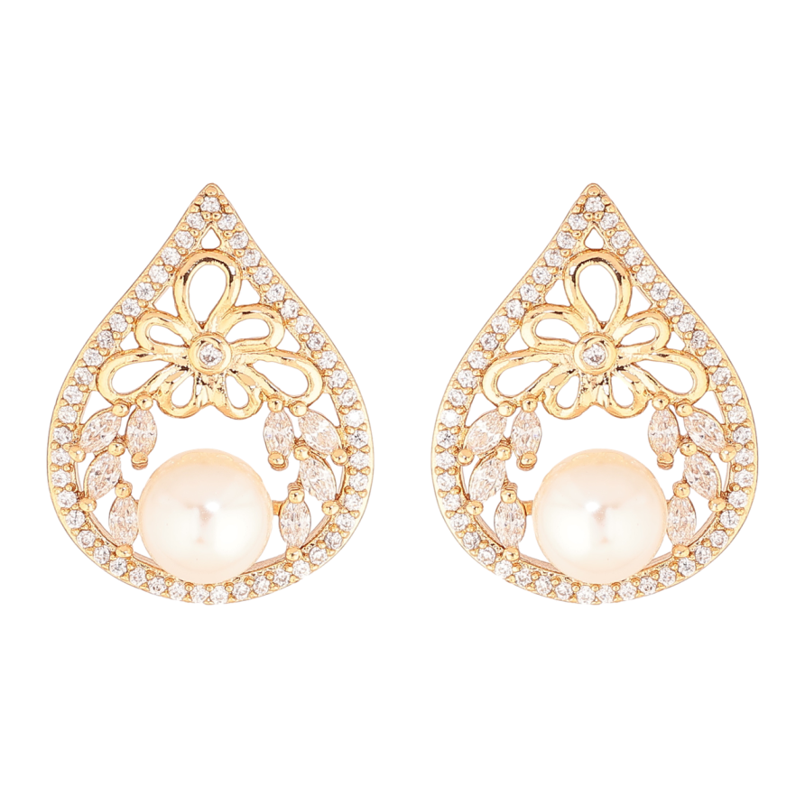 Сережки Xuping Позолота 18K пусети «Крапельки з інкрустацією кристалами та перлами» фото №1