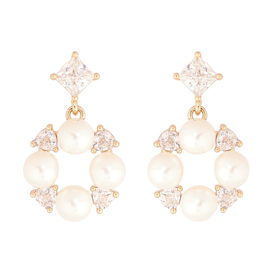 Сережки Xuping Позолота 18K пусети «Кришталево-перлинні підвіски» фото №1