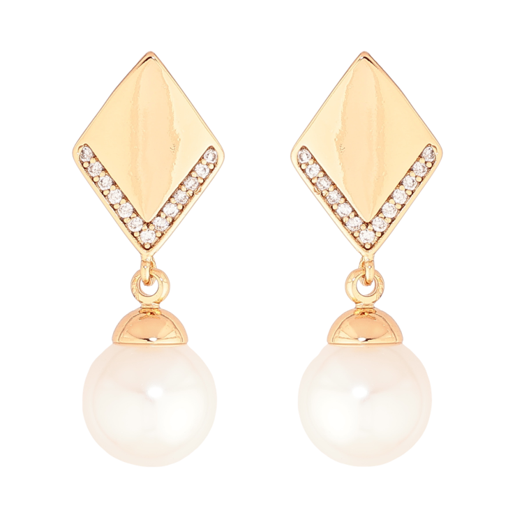 Сережки Xuping Позолота 18K пусети «Ромби з перлинними підвісками» фото №24