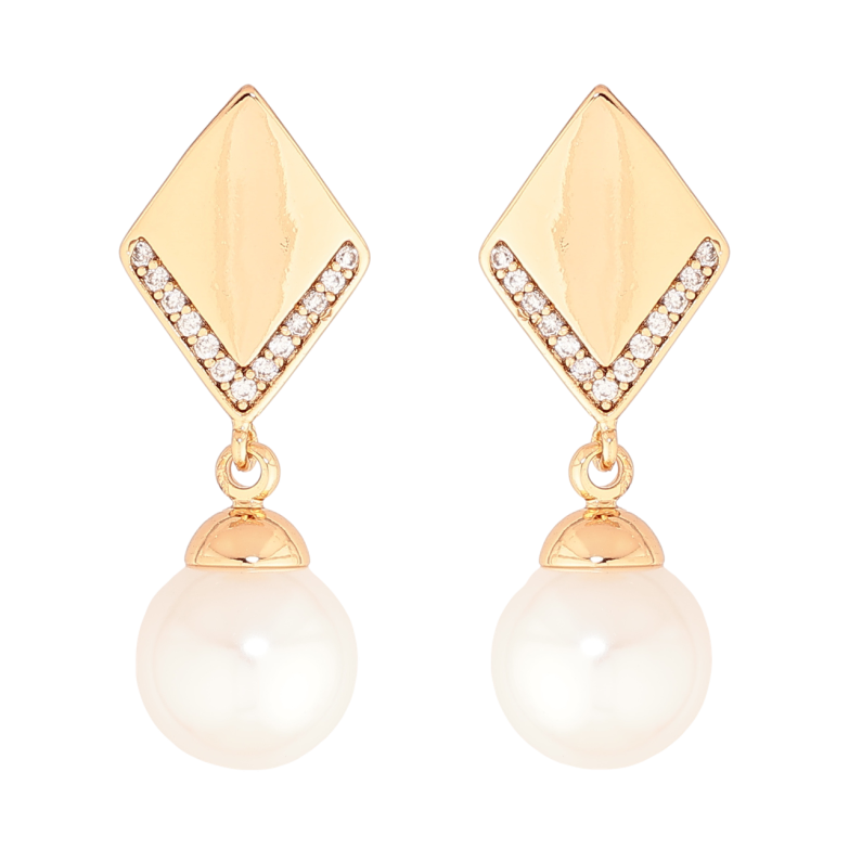 Сережки Xuping Позолота 18K пусети «Ромби з перлинними підвісками» фото №1