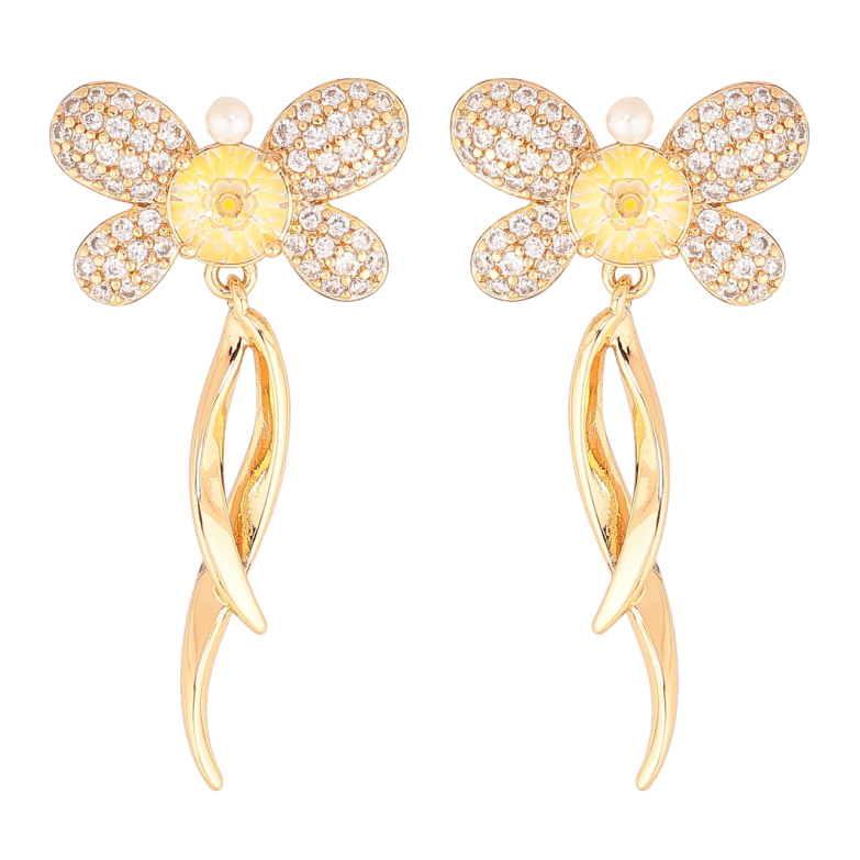 Серьги Xuping Позолота 18K пусеты Декоративные бабочки с инкрустацией кристаллами фото №1