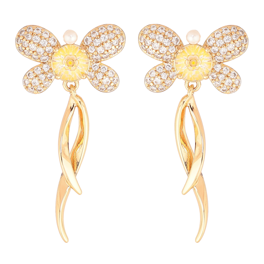 Сережки Xuping Позолота 18K пусети «Декоративні метелики з інкрустацією кристалами» фото №1