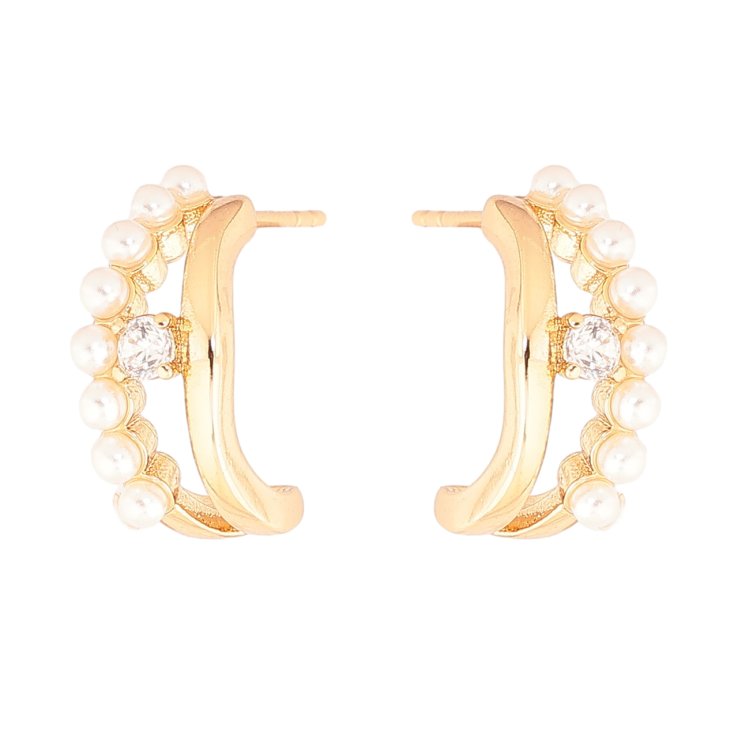 Сережки Xuping Позолота 18K пусети «Дуги з перлинками» фото №2