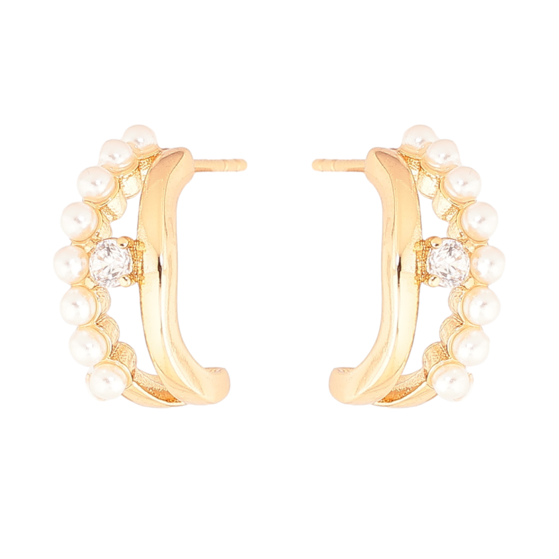 Серьги Xuping Позолота 18K пусеты Дуги с жемчужинками фото №1