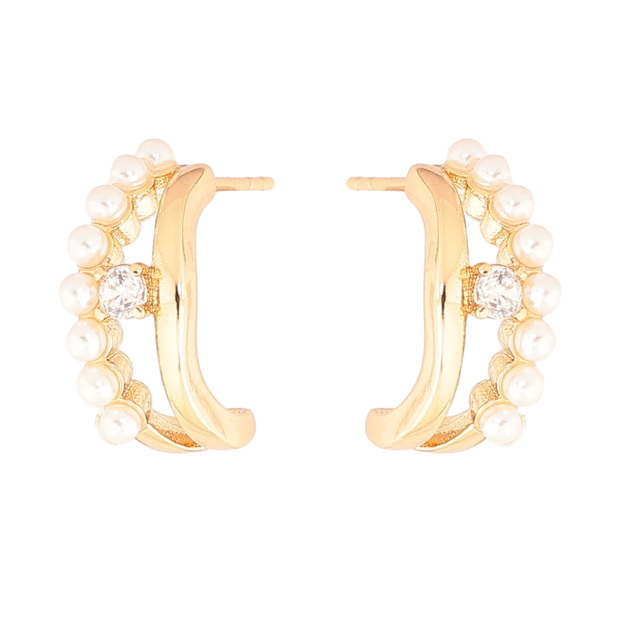 Сережки Xuping Позолота 18K пусети «Дуги з перлинками» фото №1