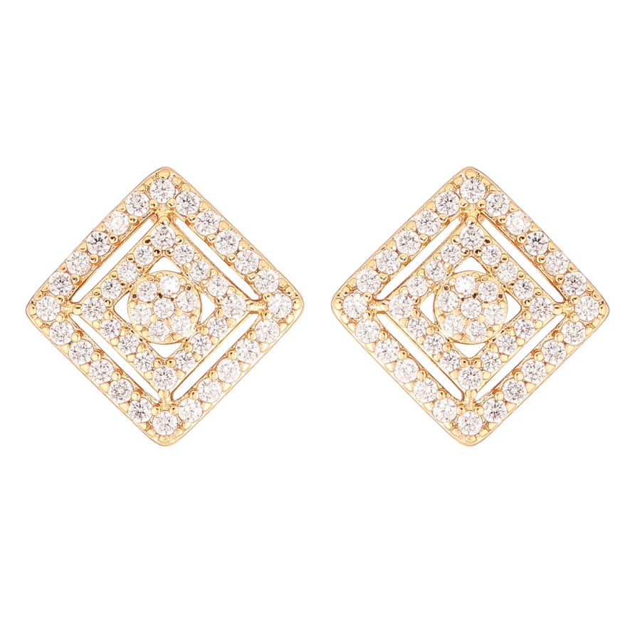 Сережки Xuping Позолота 18K пусети «Ромби з інкрустацією кристалами» фото №1