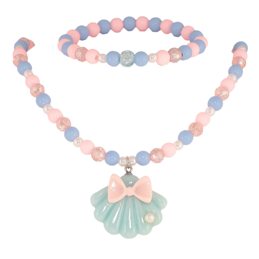 Набір дитячий Xuping TTM Stainless Steel Колір Родій Намисто Браслет «Кольорові намистини з мушлею» на гумці фото №1 Набір дитячий Xuping TTM Stainless Steel Колір Родій Намисто Браслет «Кольорові намистини з мушлею» на гумці фото №1