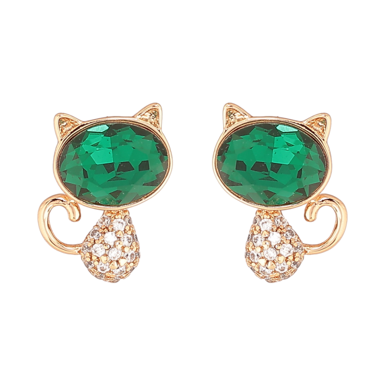 Сережки Xuping колір 18К з кристалами Swarovski пусети «Котики з кристалами Emerald» фото №1