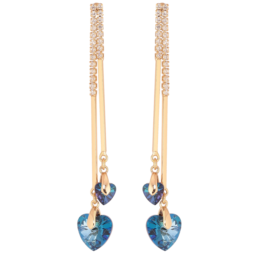 Сережки Xuping колір 18К з кристалами Swarovski пусети «Підвіски з кришталевими сердечками Metallic Blue» фото №1