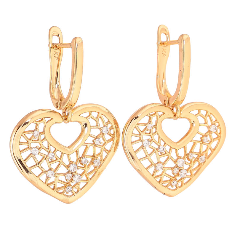 Серьги Xuping Позолота 18K английский замок Ажурные сердечки с кристаллами фото №1