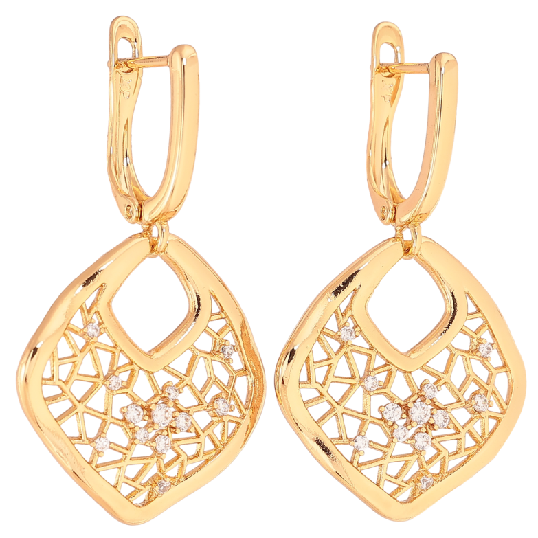 Серьги Xuping Позолота 18K английский замок Ажурные подвески с кристаллами фото №1