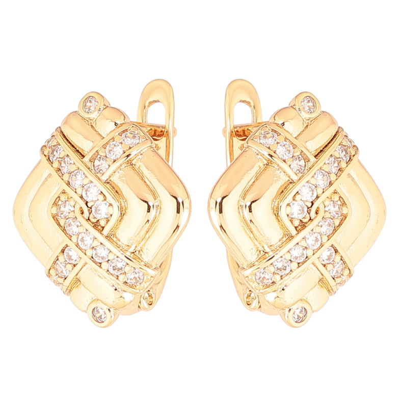 Сережки Xuping Позолота 18K англійський замок «Ромбовий візерунок з кристалами» фото №1