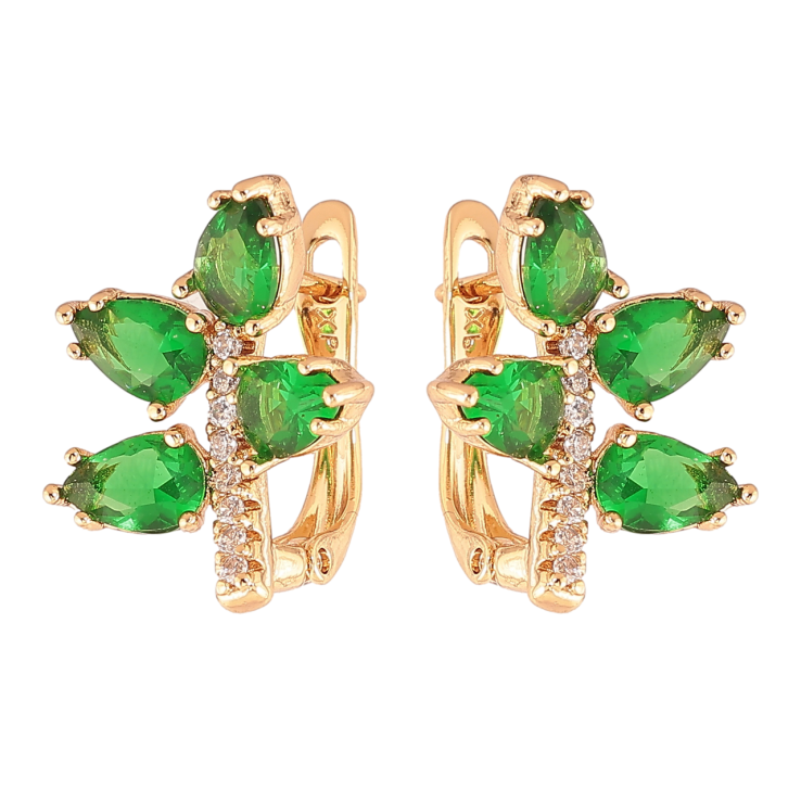Серьги Xuping Позолота 18K английский замок Веточки с зелеными кристаллами фото №23