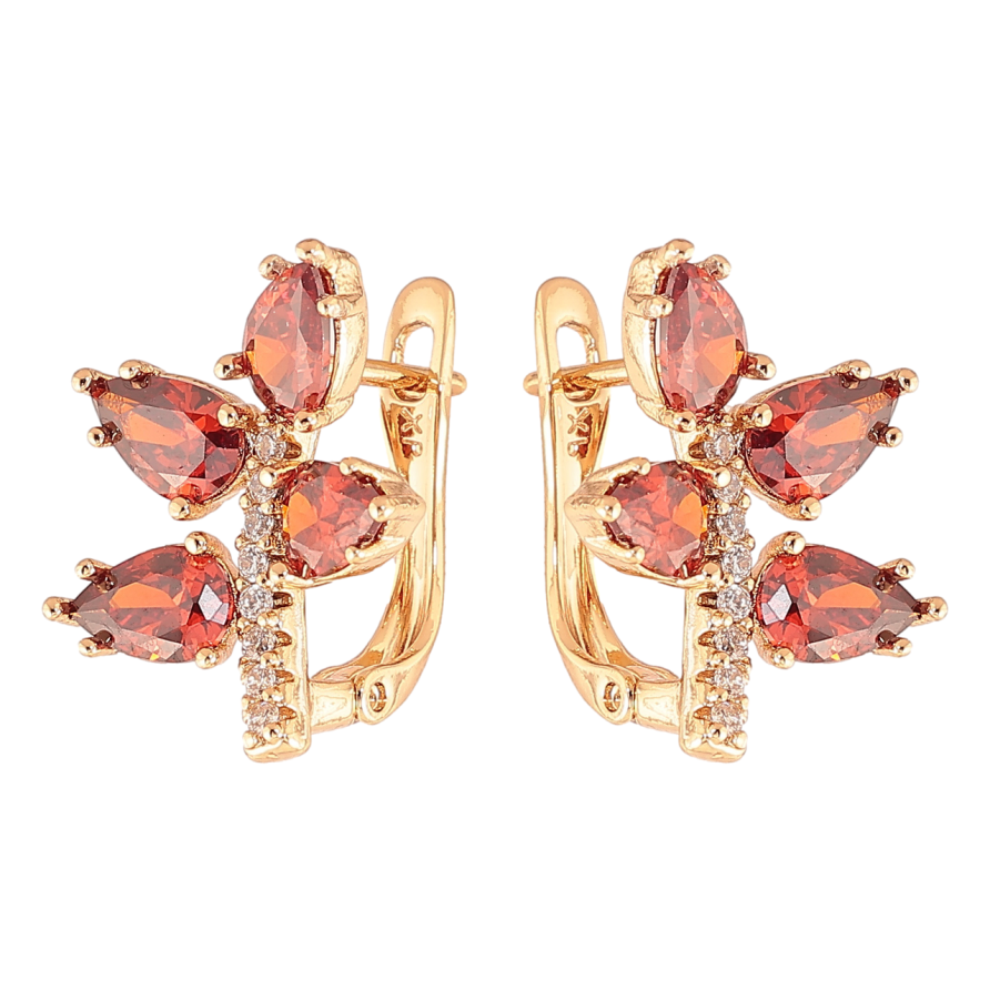 Серьги Xuping Позолота 18K английский замок Веточки с красными кристаллами фото №1