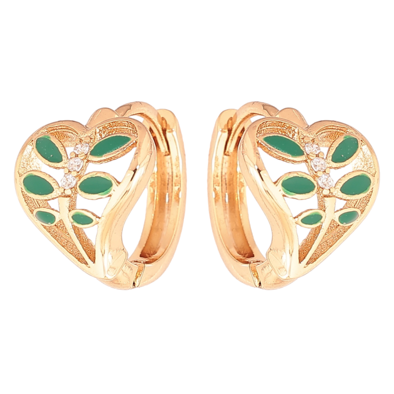 Сережки Xuping Позолота 18K колечка «Сердечка з візерунком зеленою емаллю» фото №1