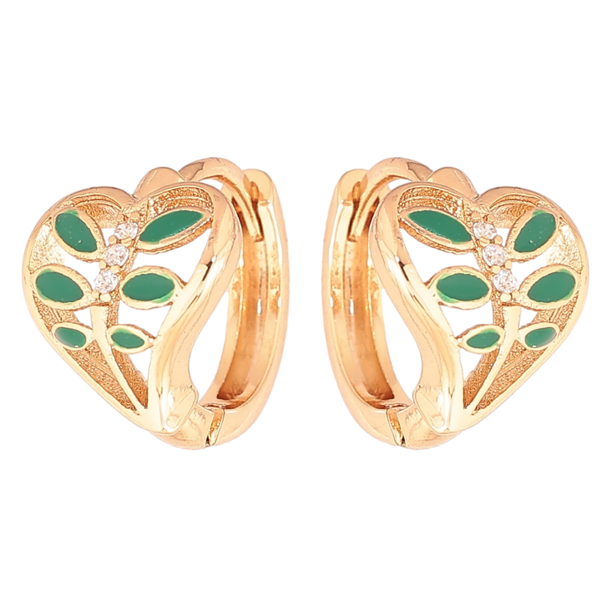 Сережки Xuping Позолота 18K колечка «Сердечка з візерунком зеленою емаллю» фото №1