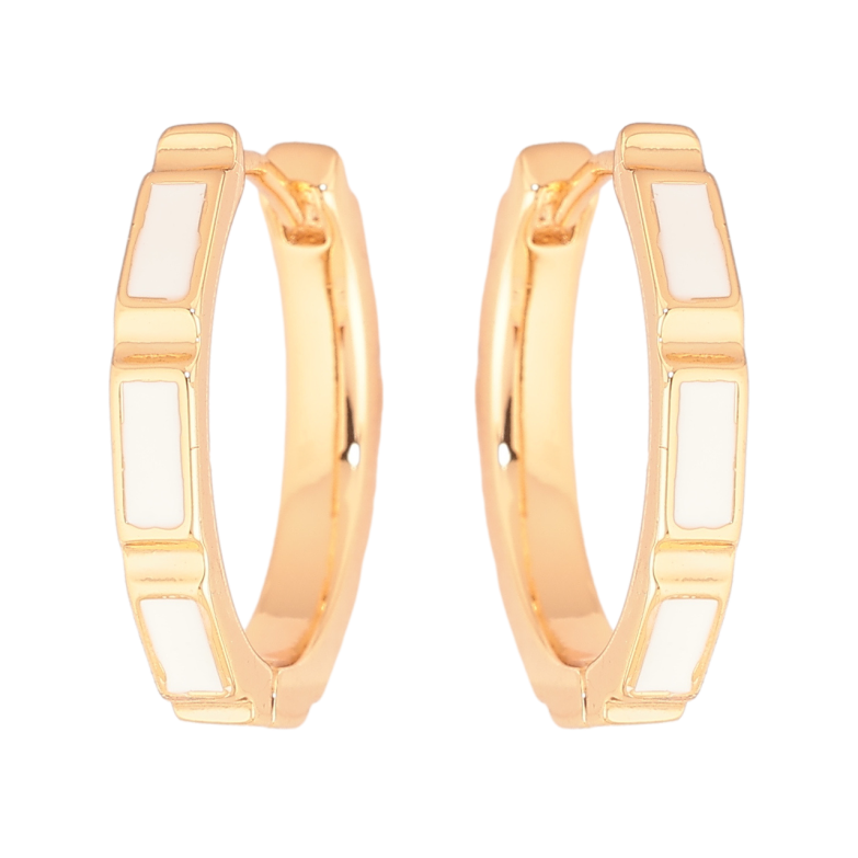 Сережки Xuping Позолота 18K колечка «Візерунок з білою емаллю» фото №1