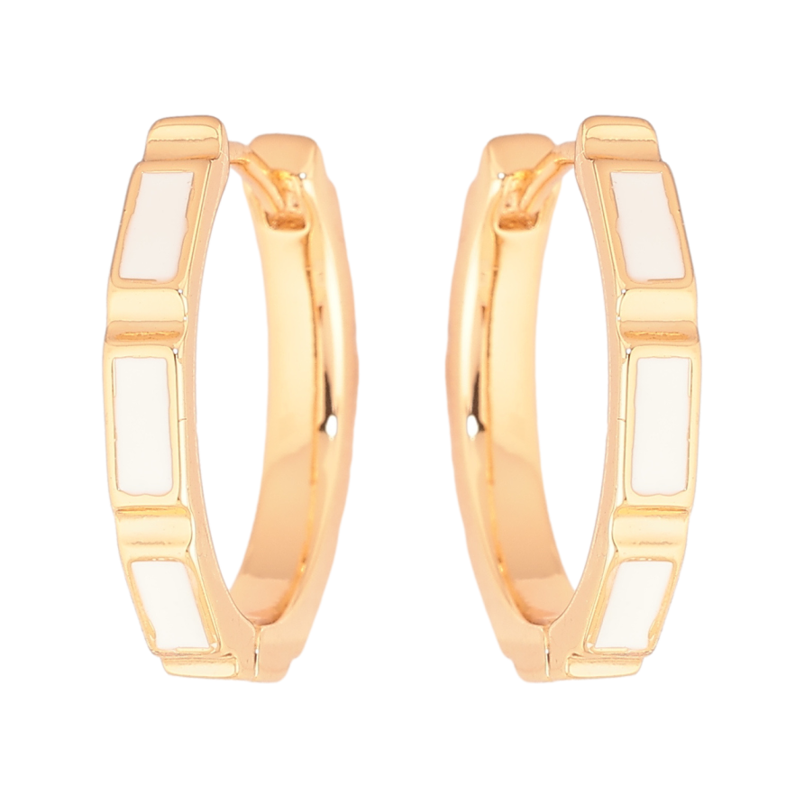 Серьги Xuping Позолота 18K колечки Узор с белой эмалью фото №1