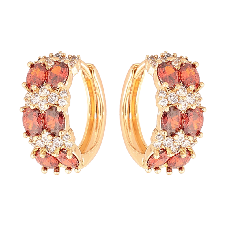 Сережки Xuping Позолота 18K колечка «Інкрустація біло-червоними кристалами» фото №1