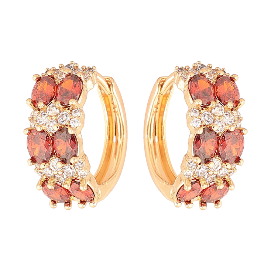 Сережки Xuping Позолота 18K колечка «Інкрустація біло-червоними кристалами» фото №1