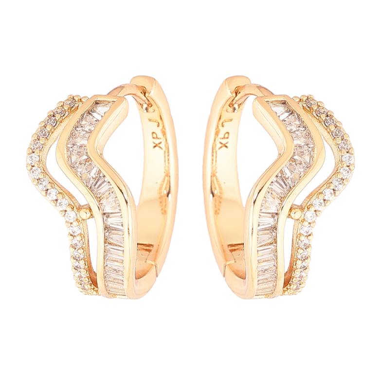 Серьги Xuping Позолота 18K колечки Волнистые дорожки кристаллов фото №2