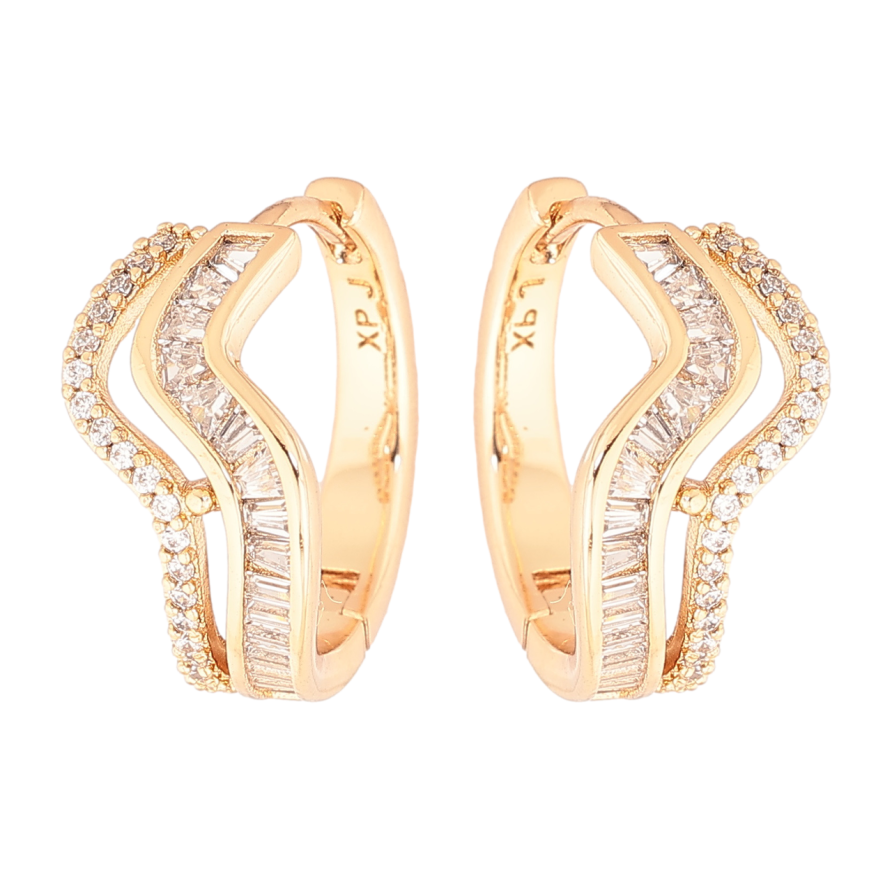 Серьги Xuping Позолота 18K колечки Волнистые дорожки кристаллов фото №1