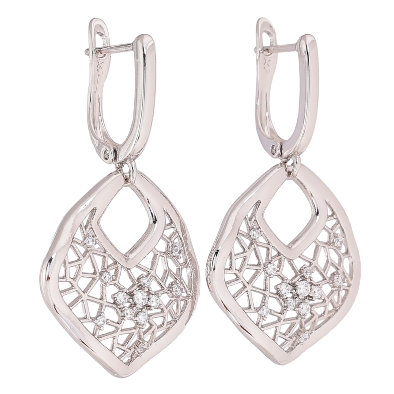 Серьги Xuping Родий английский замок Ажурные подвески фото №2 Серьги Xuping Родий английский замок Ажурные подвески фото №2