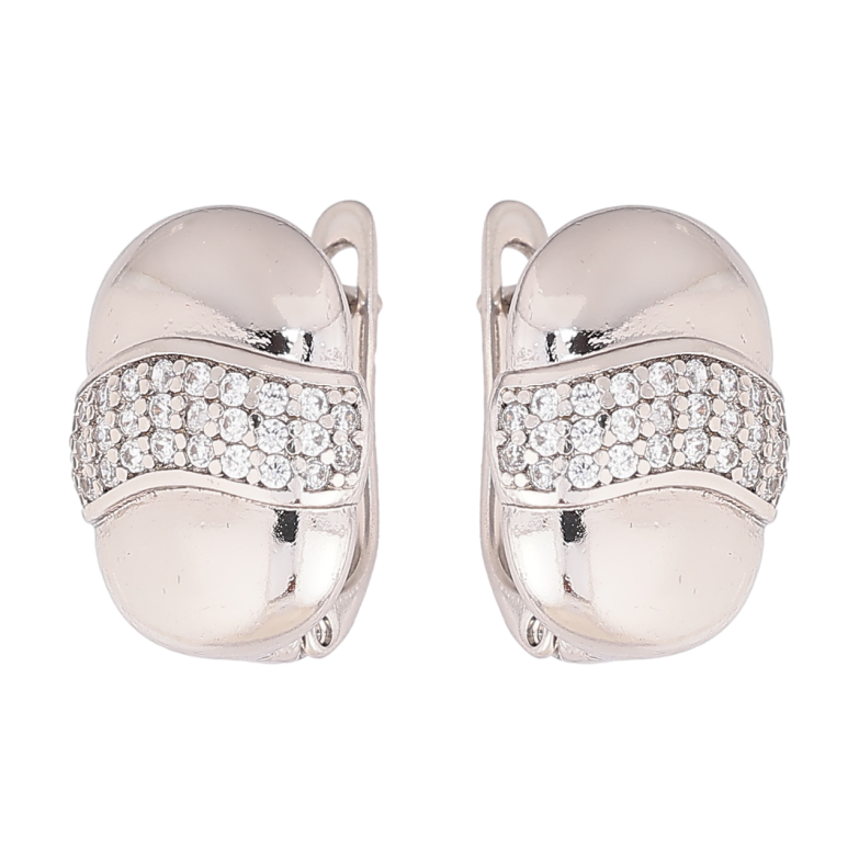 Серьги Xuping Родий английский замок Овалы с инкрустацией кристаллами фото №1