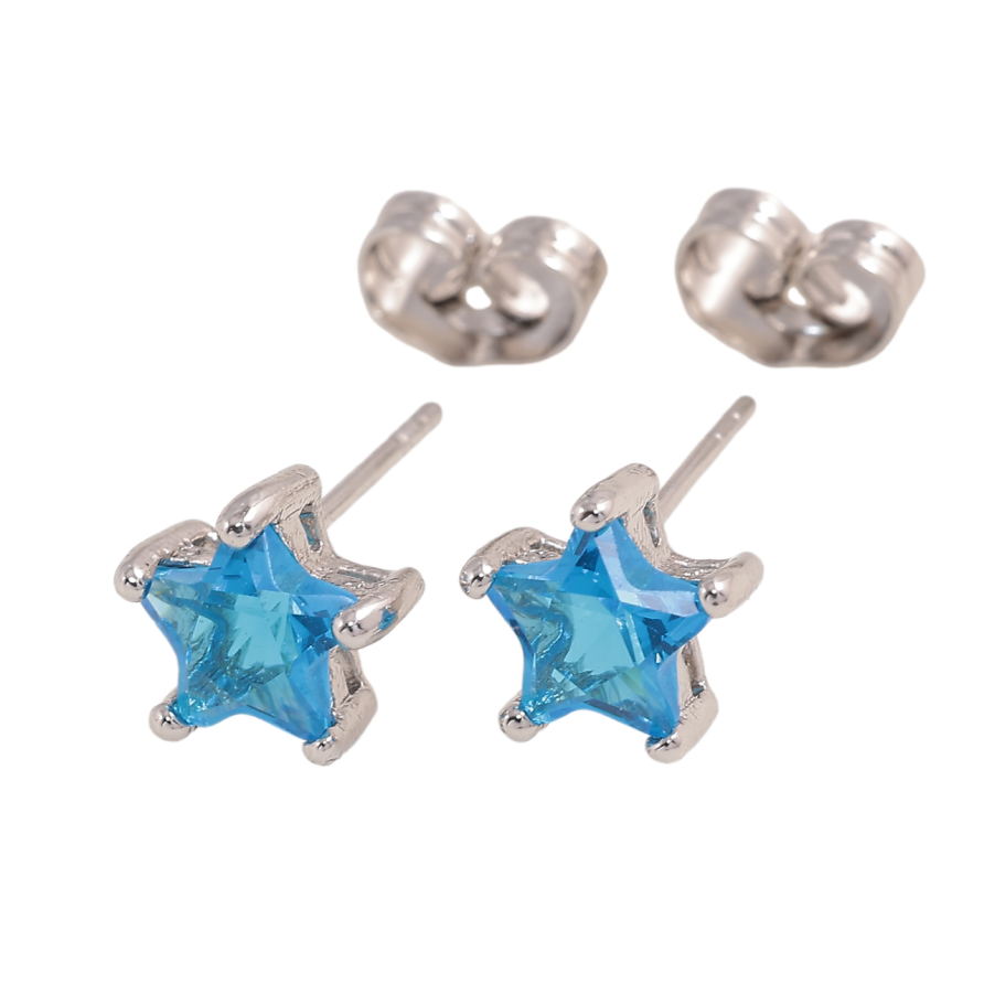 Серьги Xuping Родий пусеты Голубые кристальные звезды фото №1