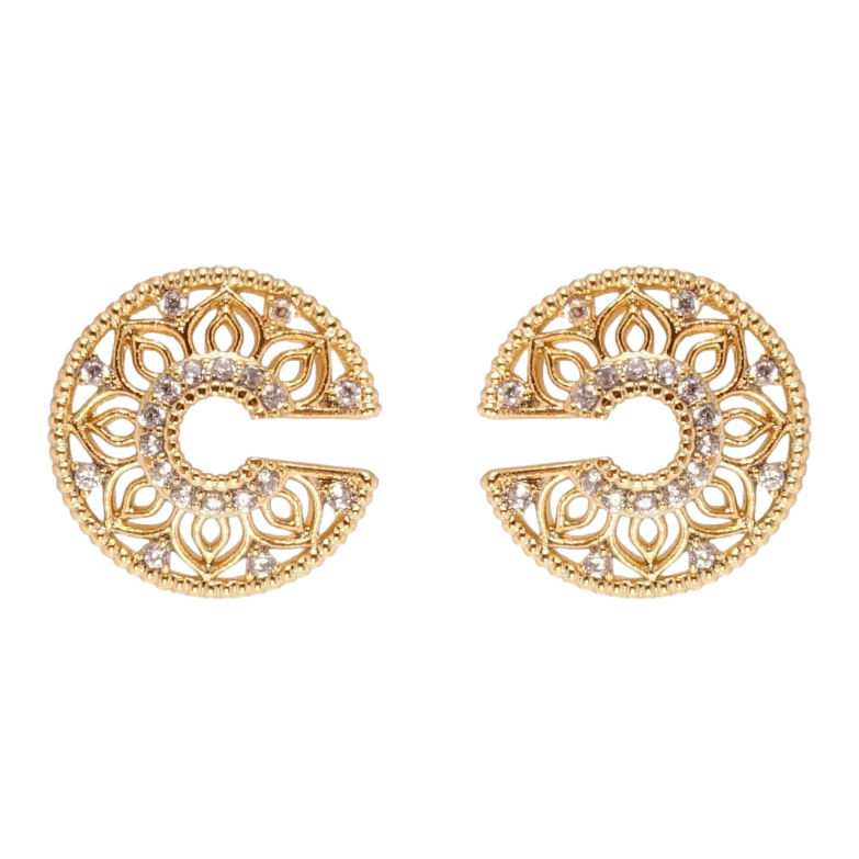 Сережки Xuping Позолота 18K пусети Декоративні ажурні колечка з цирконієм ø 13мм фото №1