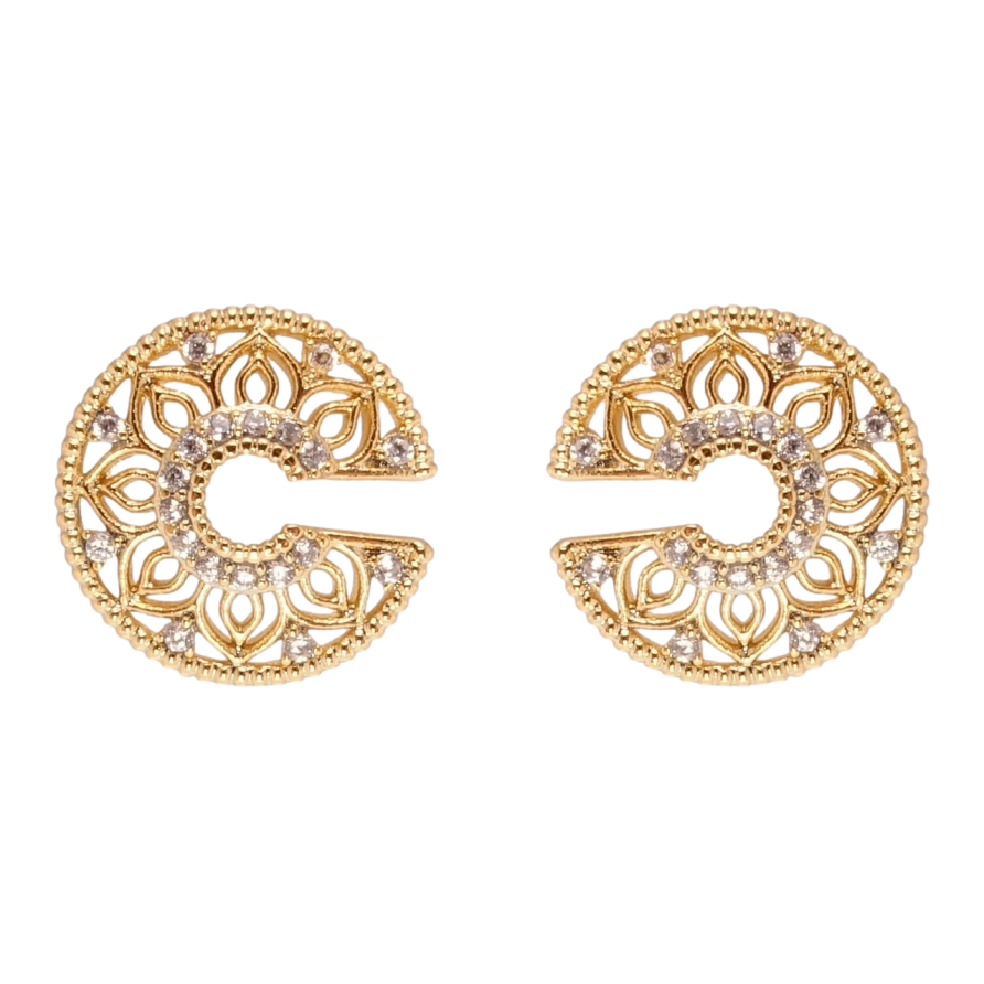 Сережки Xuping Позолота 18K пусети Декоративні ажурні колечка з цирконієм ø 13мм фото №1
