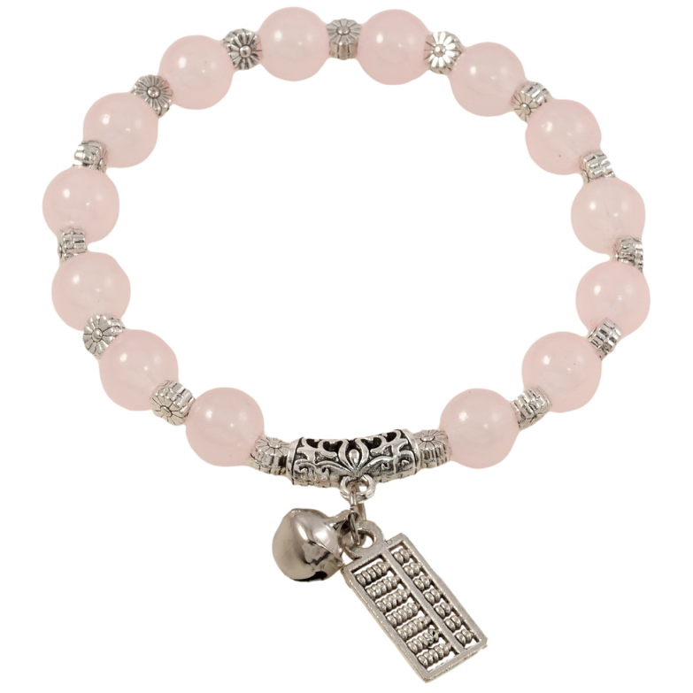 Браслет на резинке стекло Розовые бусины с цветочками и подвесками, ø 8мм свободный размер фото №1 Браслет на резинке стекло Розовые бусины с цветочками и подвесками, ø 8мм свободный размер фото №1